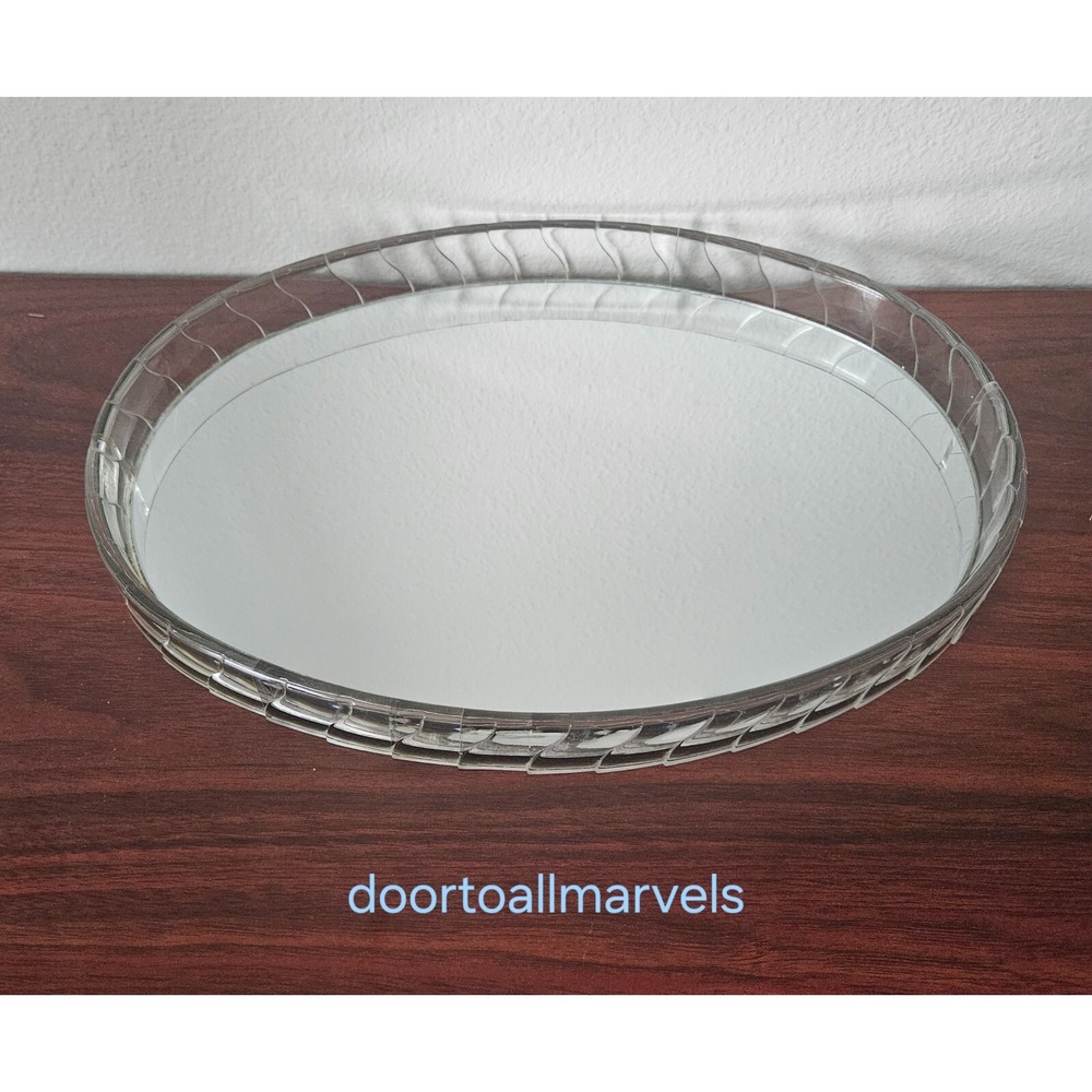 Vintage Lucite Oval Mirrored Vanity Tray 13" Hollywood Regency or MCM